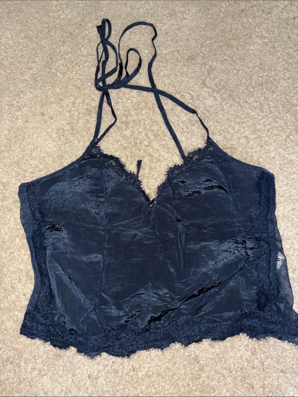 Silky Navy Lace-Trim Camisole Top